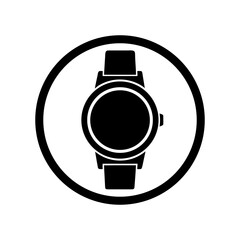 Round wristwatch silhouette icon perfect for timepiece visuals with transparent background