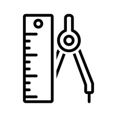 Vector black line icon for Ruler compass