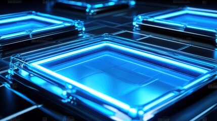 Fototapeta premium Futuristic Blue Neon Technology Icons in Dark Tech Background