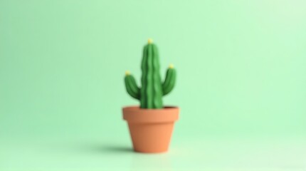 small cactus plant in terracotta pot green background