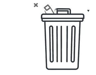 A white, isolated trash can vector icon, symbolizing waste, delete, and recycling for garbage or rubbish