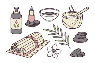 Spa day essentials: A photorealistic composition featuring a collection of spa day essentials, inviting a feeling of relaxation, well-being, and self-care. 