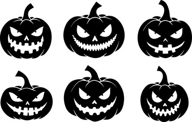 Evil Jack-o'-Lantern Pumpkin Face Silhouettes Collection" vector bundle