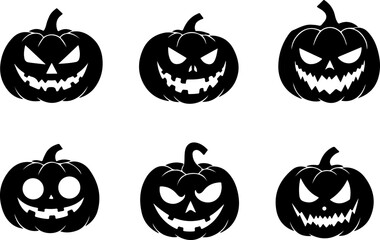 Evil Jack-o'-Lantern Pumpkin Face Silhouettes Collection" vector bundle