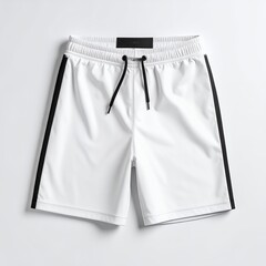 Minimalist sporty white shorts with black stripes fashion apparel on white background