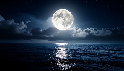 Full moon over a dark ocean