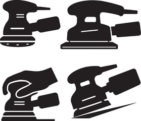 Black-and-White Silhouettes of Power Sander in Multiple Poses  Electric Sanding Tool Illustrations Isolated on White Background