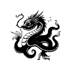 Mystical monochrome eastern dragon illustration showcasing traditional asian serpentine creature art with mythical folklore depiction rendered beautifully