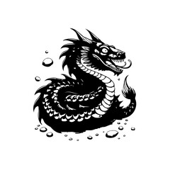 Illustration of a mythical sea serpent or dragon in black and white tattoo design vector image shows creature