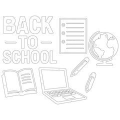 Back to school stationery paper cutouts, student, laptop, 
book, pencil, Earth globe.vector silhouette Modern retro vector illustration