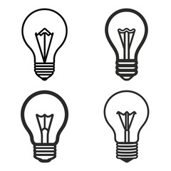 Four light bulb icons in outline style on a white background design