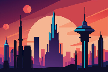 Obraz premium futuristic skyline with sci fi buildings .eps