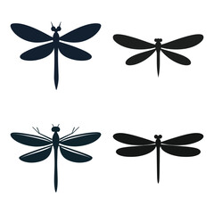 Dragonfly silhouette collection on white background presenting various design styles and wing shapes