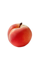 Exquisite close up image of a vibrant ripe peach with a stem, isolated on transparent background.
