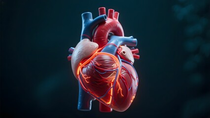 Detailed Illustration of a Human Heart with Highlighted Vessels