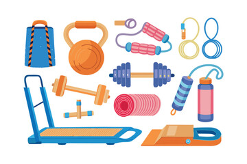 Gym Equipment and Workout Tools: A vivid composition of gym equipment and workout tools, promoting an active and fitness-focused lifestyle, perfect for illustrating health and wellness concepts.