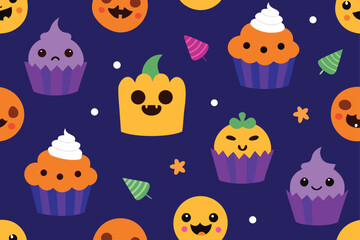Naklejka premium halloween cupcakes pattern sweet treats spooky .eps
