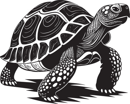 Detailed black and white turtle illustration reptile