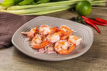 Shrimp cocktail with salad and sauce