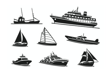 Silhouette Ships at Sea: A collection of minimalist silhouette, capturing various boats and ships sailing the open sea. Showcasing different vessel styles.