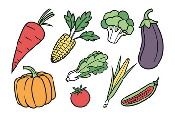 Fresh Vegetable Assortment: A vibrant assortment of fresh, hand-drawn vegetables, showcasing nature's bounty and healthy eating with a playful, artistic touch.