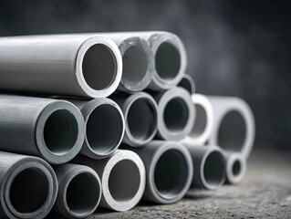 Stacked gray plastic pipes