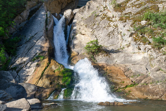Khanaga Waterfall close-up. Khuchni neighborhood, Dagestan, Russia