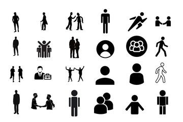 Collection of human figures and group silhouettes isolated on transparent background silhouette