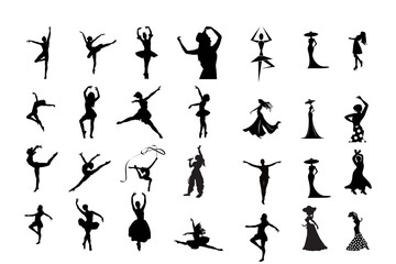 Collection of ballet dancer silhouettes isolated on transparent background