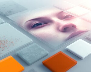 Modern digital face portrait in abstract design.