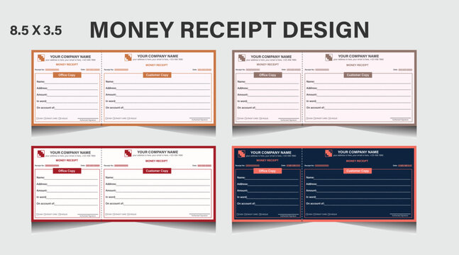 Modern corporate money receipt book design template, suitable for sale. Corporate modern money receipt template design, business invoice template, bill, price list, money slip, deposit, 