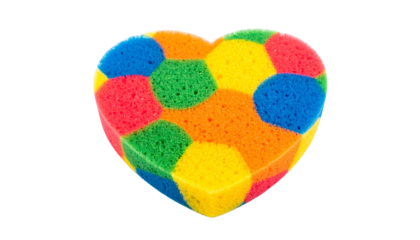 Creative heart-shaped sponge design for fun cleaning home unique isolated on solid white background Png