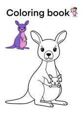 Kangaroo coloring activity featuring a parent kangaroo with its joey for children's creativity