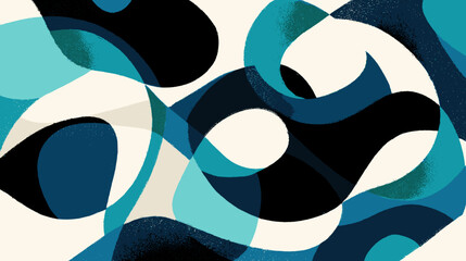 Abstract shapes in blue and black colors, digital illustration for modern design, copy space