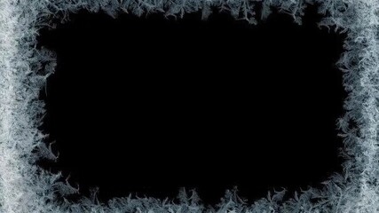 Polar Ice Crystal Frame Design: Transparent Geometric Ice Patterns on Black Background for Winter Theme Visual Systems