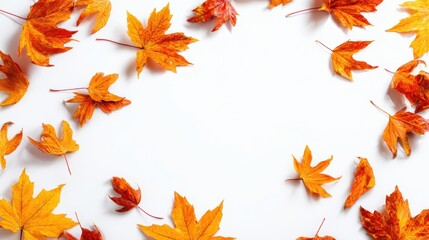 Fototapeta premium The vibrant display of autumn leaves framing a bright background.