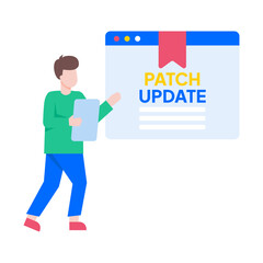 A flat style illustration showing a person doing patch update