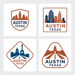 Austin Texas Skyline Logo Red Blue Emblem