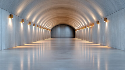 Modern underground vault with smooth concrete walls and ambient lighting creates serene