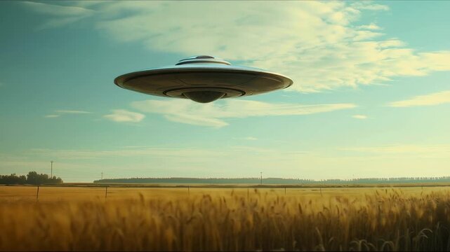 UFO flying in the sky. Aliens arrive on earth