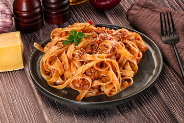 Italian pasta bolognese with beef minced meat