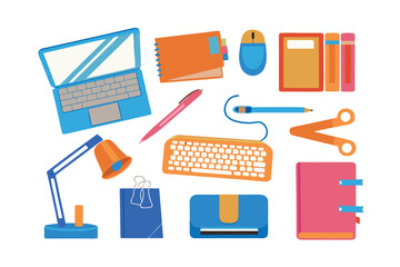 Desk essentials: A collection of essential office and workspace items, presented in a crisp, top-down perspective.