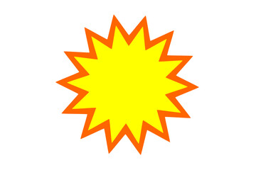 Bright yellow and orange comic explosion shape with spiked outline on transparent background