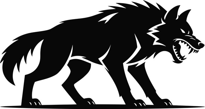 Black wolf snarling aggressive wild animal silhouette