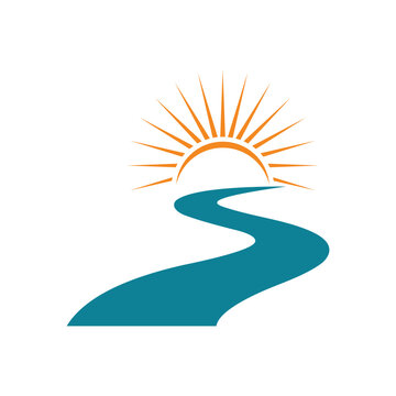 river and road logo design vector template