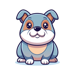 Adorable cartoon bulldog puppy with big eyes and a friendly smile, sitting and looking forward, isolated on white background