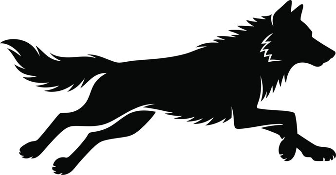 Black wolf running silhouette animal