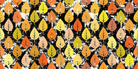 Vector background of stylized leaves, autumn leaves, geometric ordered structure, seamless pattern