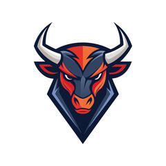 Aggressive bull head logo, powerful and fierce, symbolizing strength and determination, perfect for sports teams or branding, isolated on white background