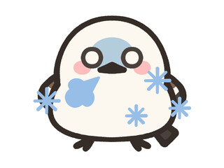 Fototapeta premium 寒さに凍えるゆるいシマエナガのイラスト素材